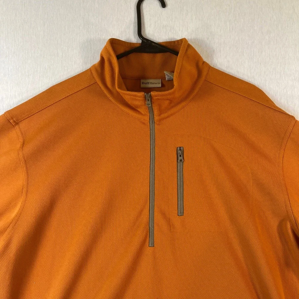 Vintage RuffHewn Mens XL Quarter Zip Burnt Orange Pullover Textured Waffle Knit